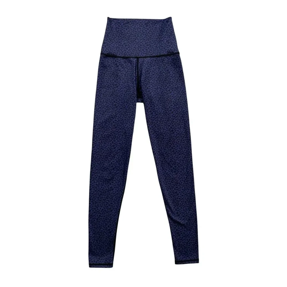 Barre3 Leggings Women XS Extra Small Blue Cheetah High Rise Wide Waistband Yoga